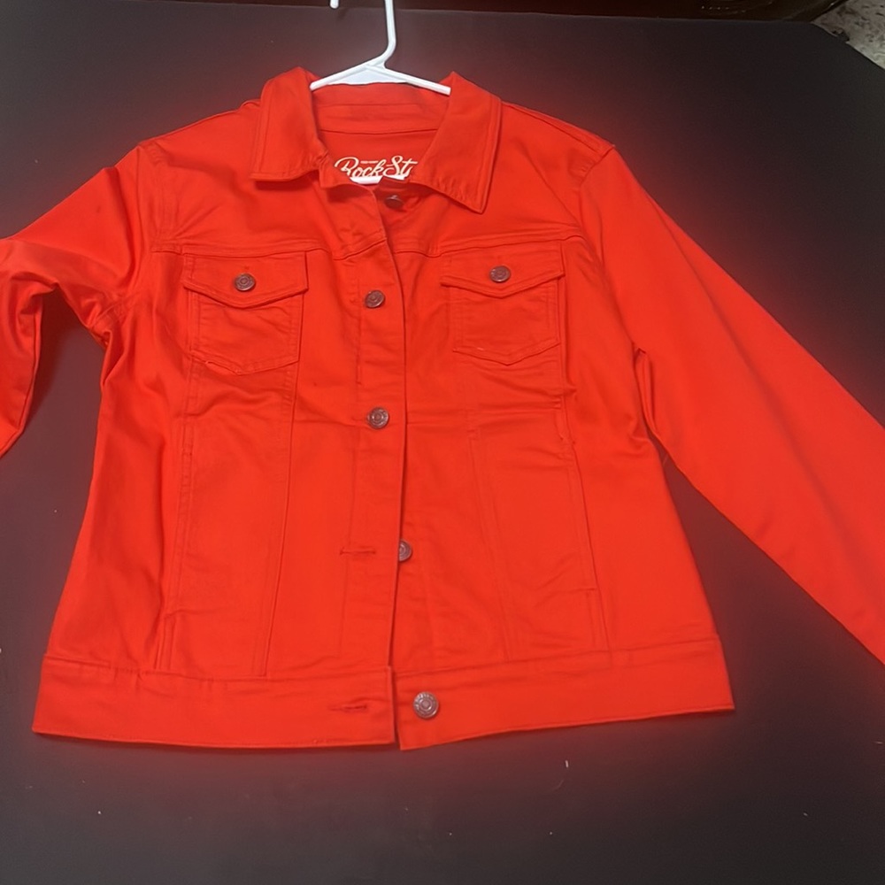 Old Navy jacket. Rock Star Orange Denim Button up stretch. Size-small. - Picture 2 of 2